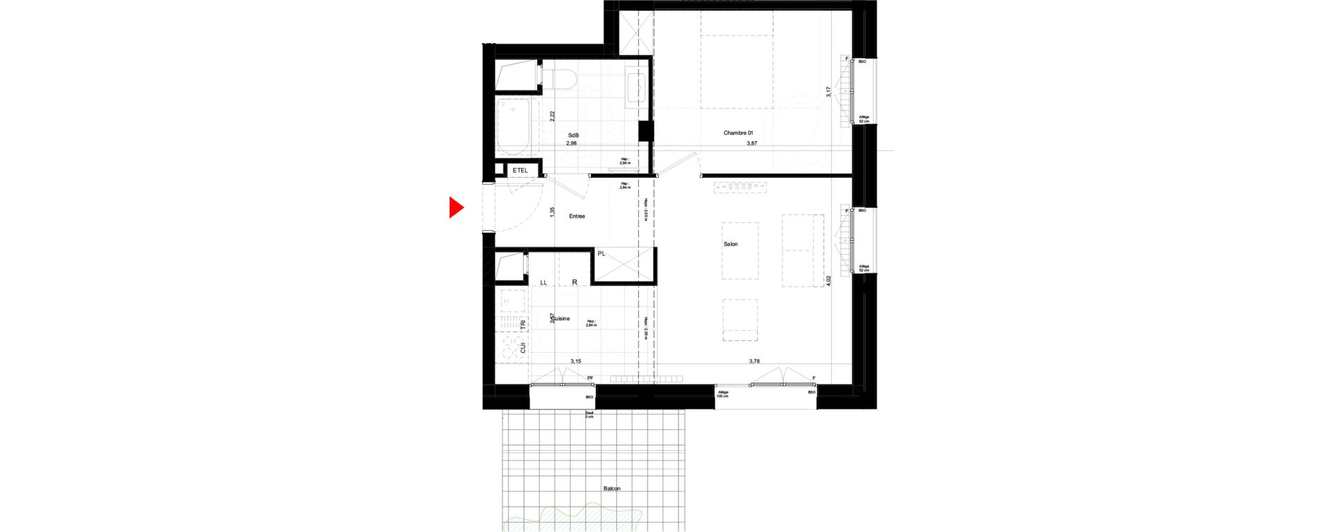 Appartement T2 de 45,46 m2 &agrave; Palaiseau Le central