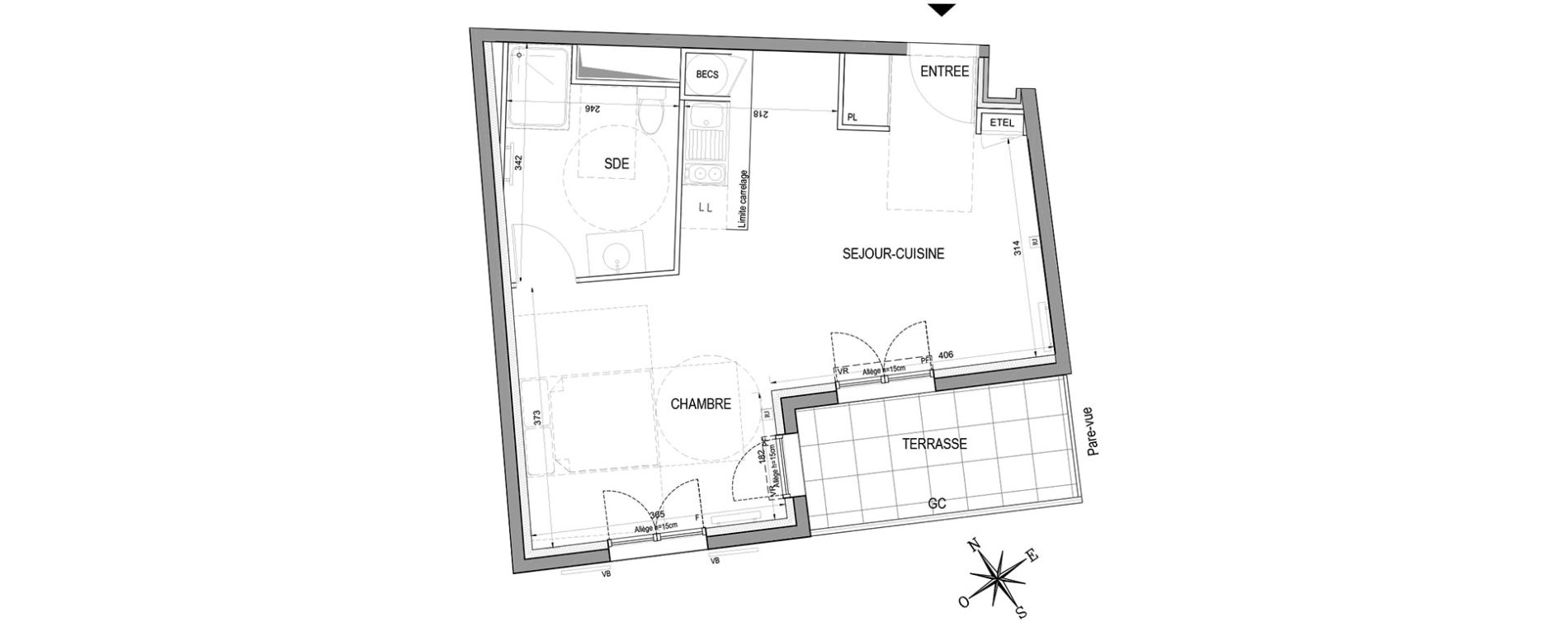 Appartement T1 de 40,42 m2 &agrave; Palaiseau Centre