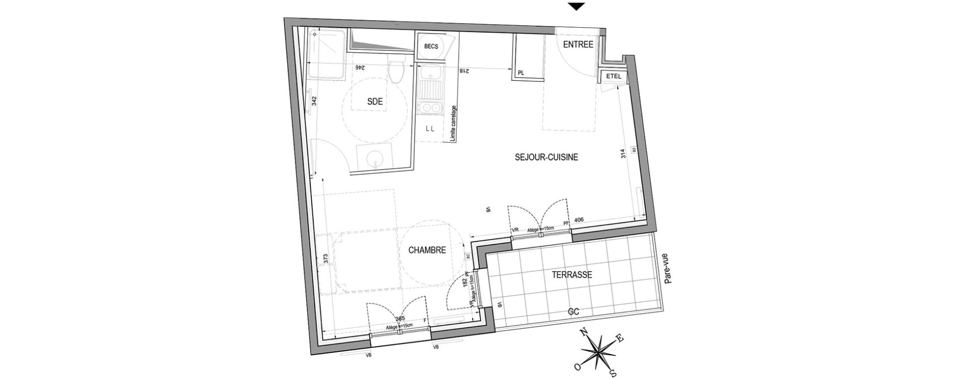 Appartement T1 de 40,42 m2 &agrave; Palaiseau Centre