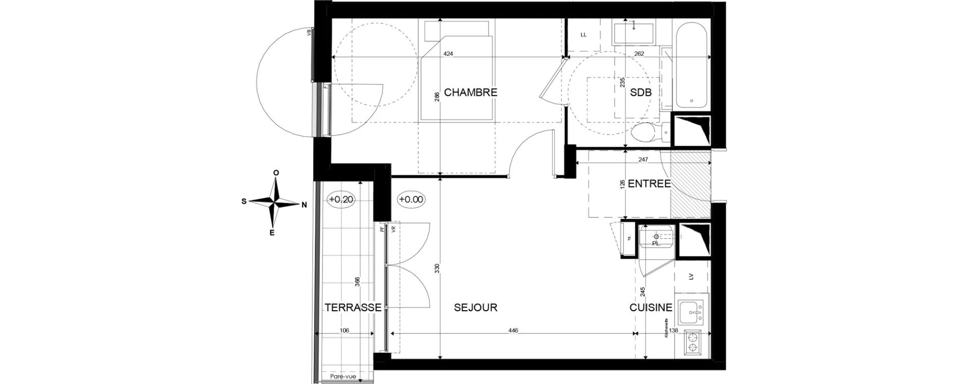 Appartement T2 de 37,40 m2 &agrave; Paray-Vieille-Poste Centre