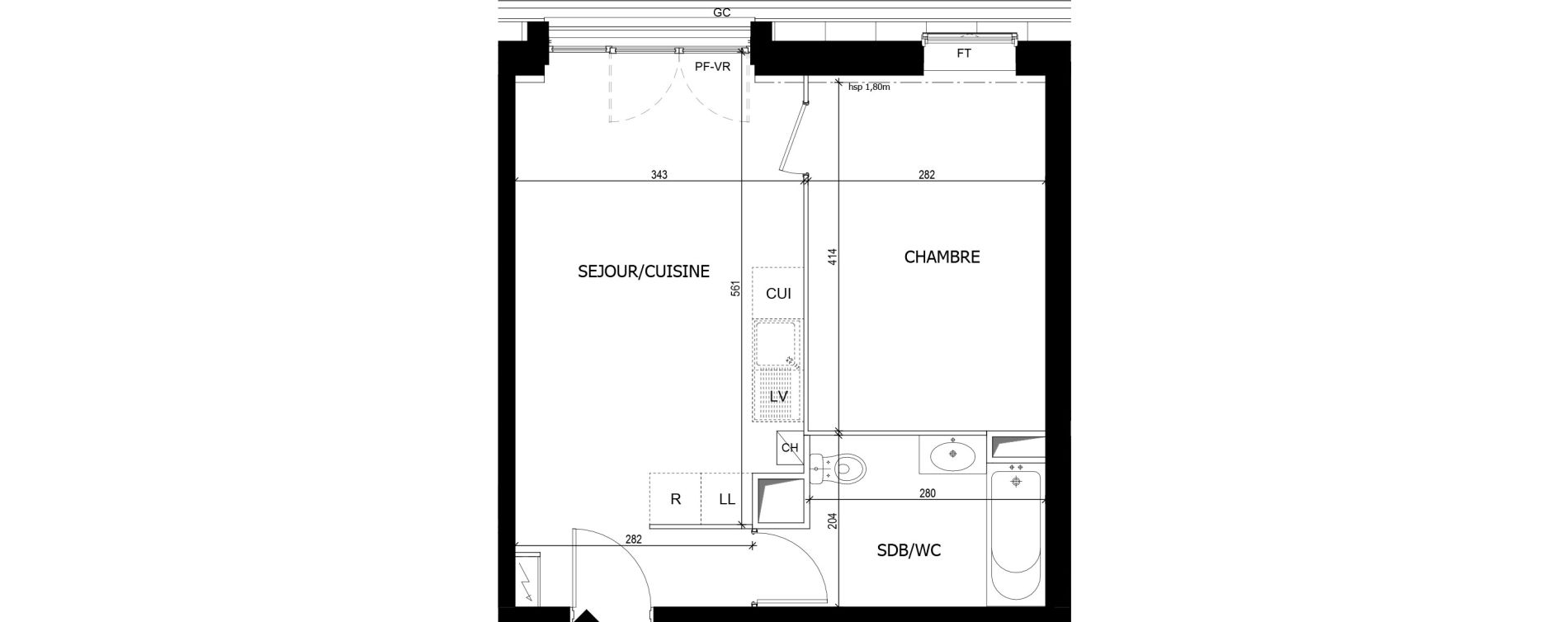 Appartement T2 de 38,80 m2 &agrave; Quincy-Sous-S&eacute;nart Centre