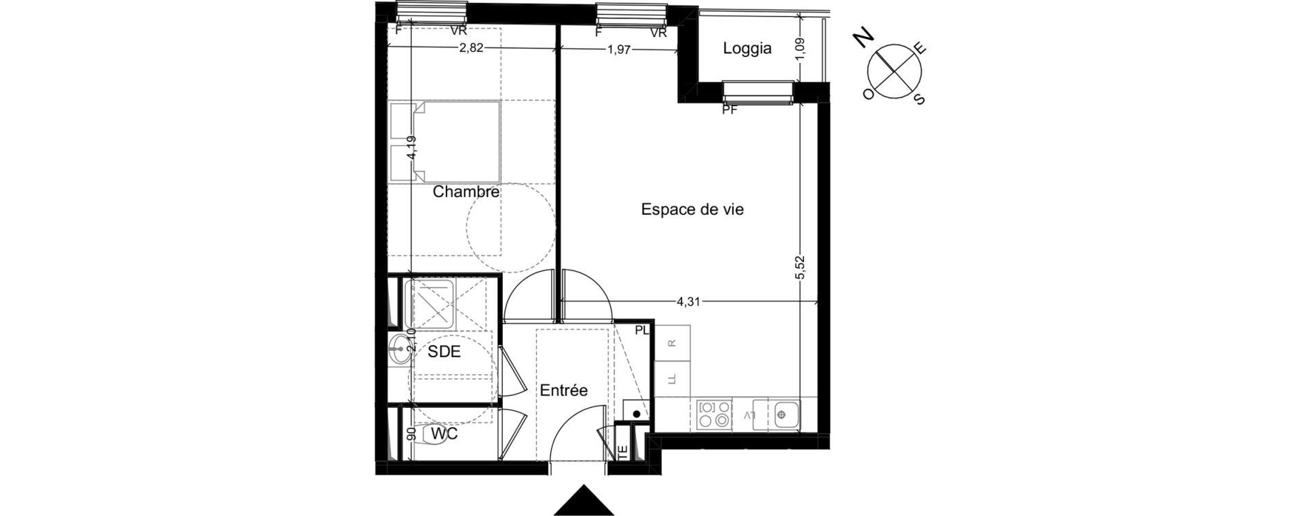 Appartement T2 de 46,33 m2 &agrave; Quincy-Sous-S&eacute;nart Centre