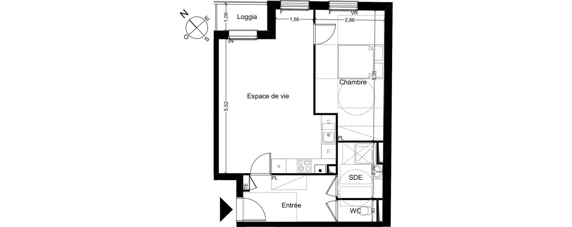 Appartement T2 de 52,49 m2 &agrave; Quincy-Sous-S&eacute;nart Centre