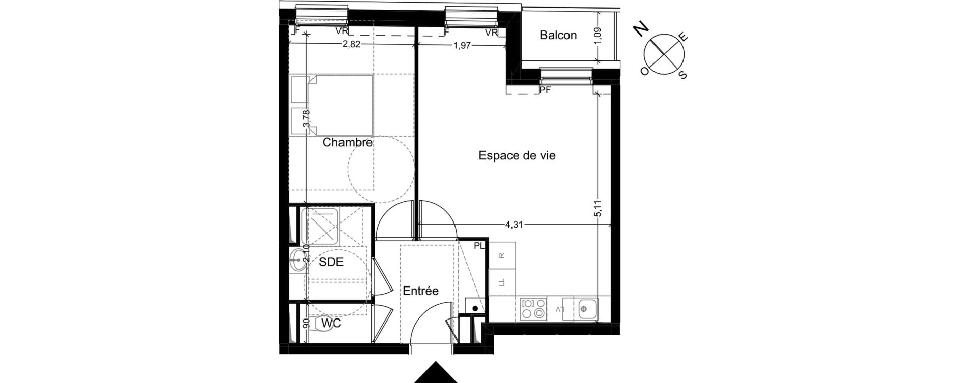 Appartement T2 de 44,14 m2 &agrave; Quincy-Sous-S&eacute;nart Centre