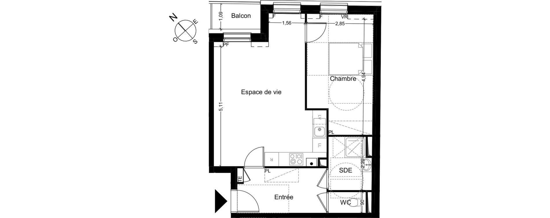 Appartement T2 de 50,33 m2 &agrave; Quincy-Sous-S&eacute;nart Centre
