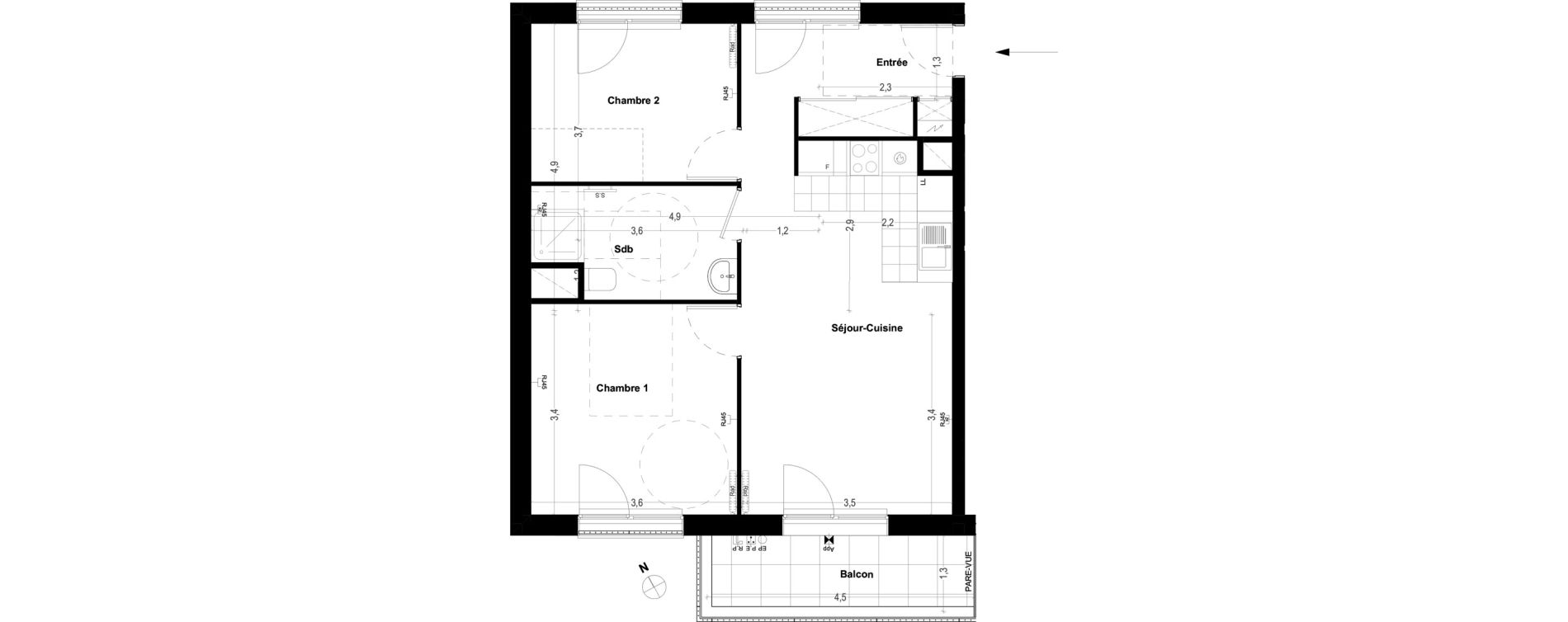 Appartement T3 de 57,40 m2 &agrave; Ris-Orangis Centre