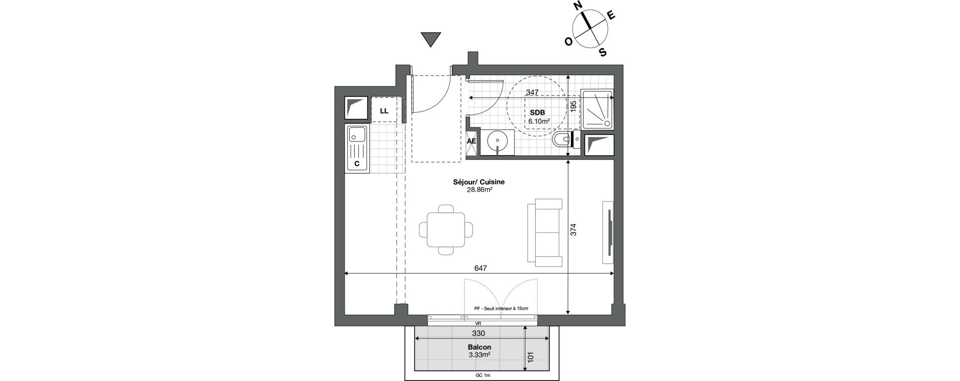 Appartement T1 de 34,96 m2 &agrave; Ris-Orangis Saint lazare - bois de l'&eacute;pine - hippodrome