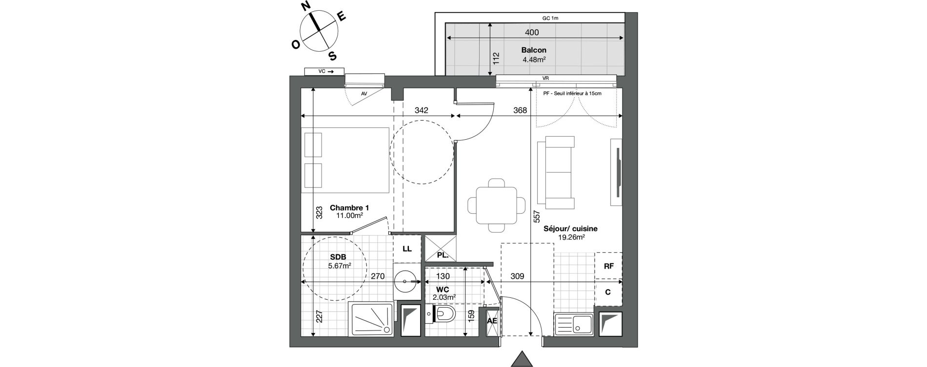 Appartement T2 de 37,95 m2 &agrave; Ris-Orangis Saint lazare - bois de l'&eacute;pine - hippodrome