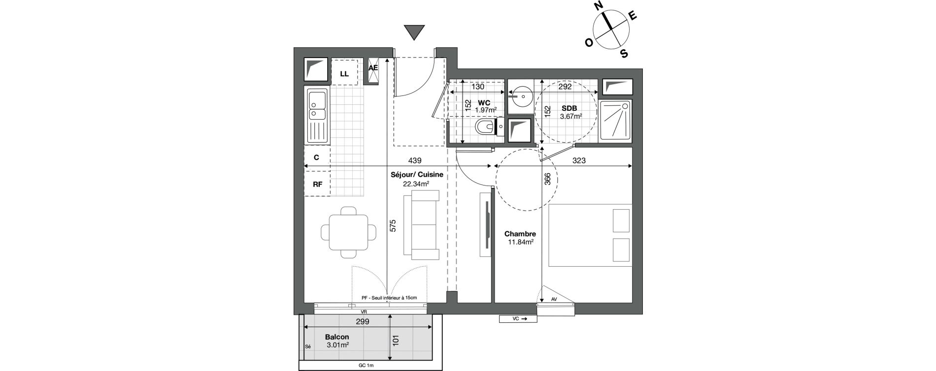 Appartement T2 de 39,83 m2 &agrave; Ris-Orangis Saint lazare - bois de l'&eacute;pine - hippodrome
