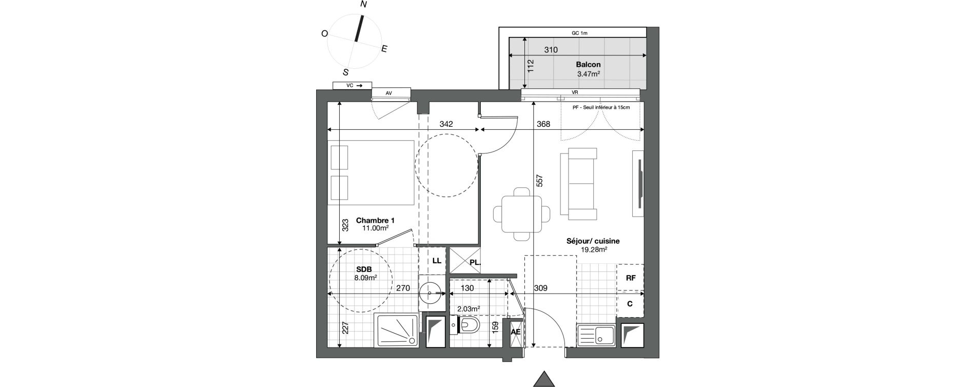 Appartement T2 de 37,92 m2 &agrave; Ris-Orangis Saint lazare - bois de l'&eacute;pine - hippodrome