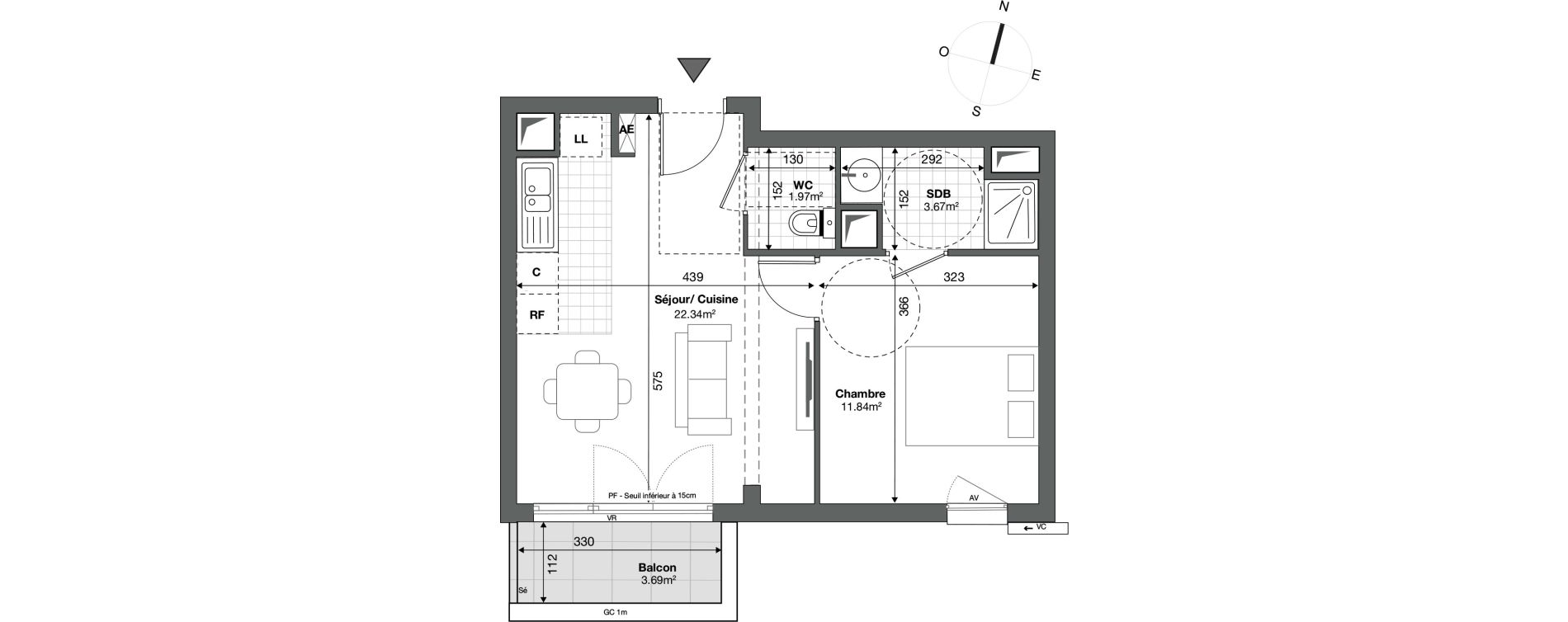 Appartement T2 de 39,83 m2 &agrave; Ris-Orangis Saint lazare - bois de l'&eacute;pine - hippodrome