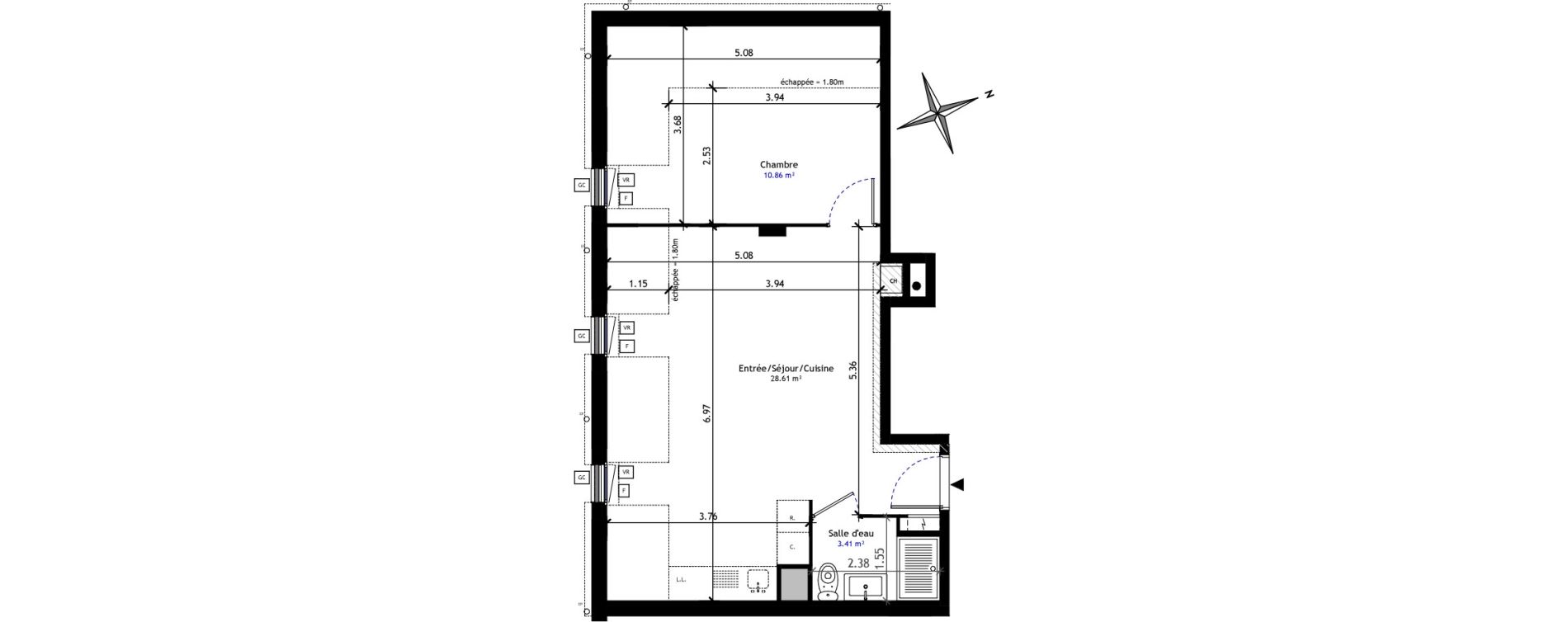 Appartement T2 de 42,89 m2 &agrave; Saint-Germain-L&egrave;s-Arpajon Centre