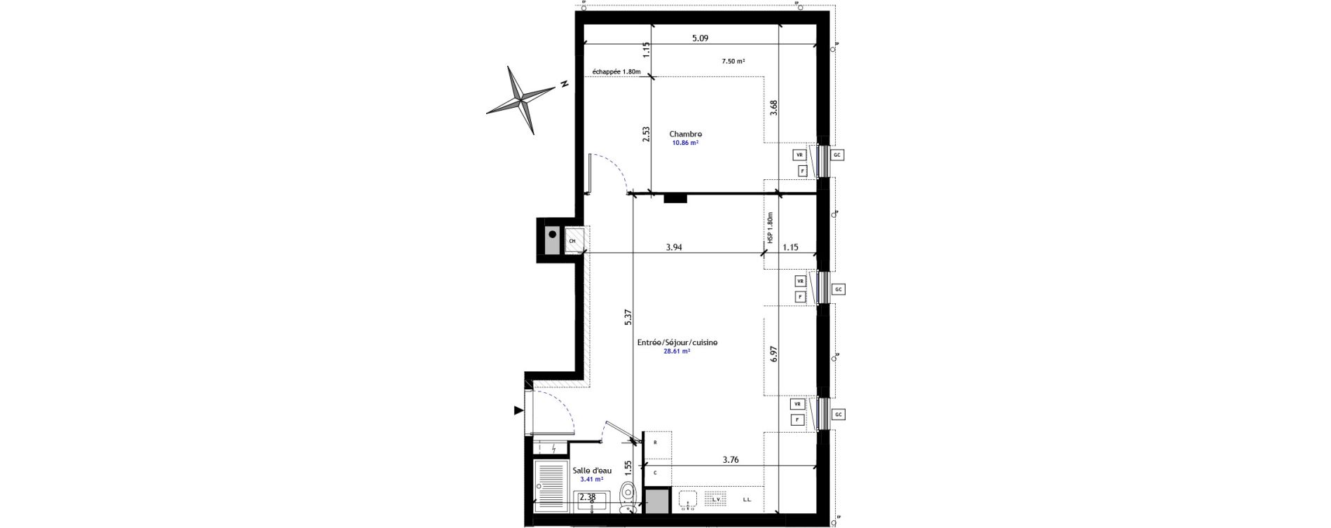 Appartement T2 de 42,89 m2 &agrave; Saint-Germain-L&egrave;s-Arpajon Centre