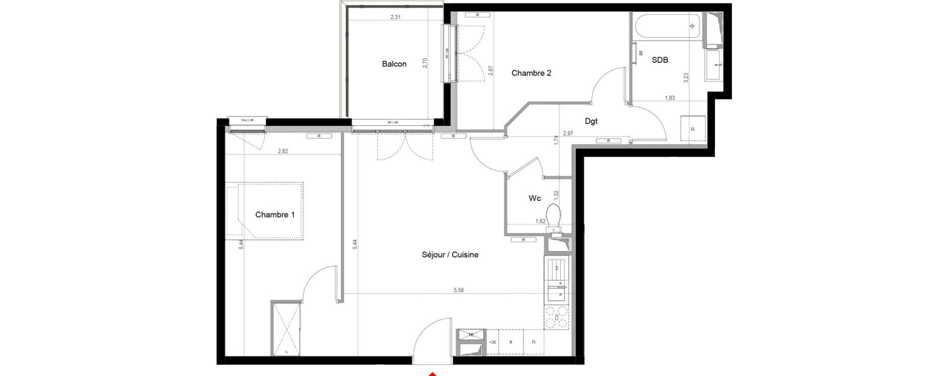 Appartement T3 de 62,73 m2 &agrave; Saint-Pierre-Du-Perray Centre