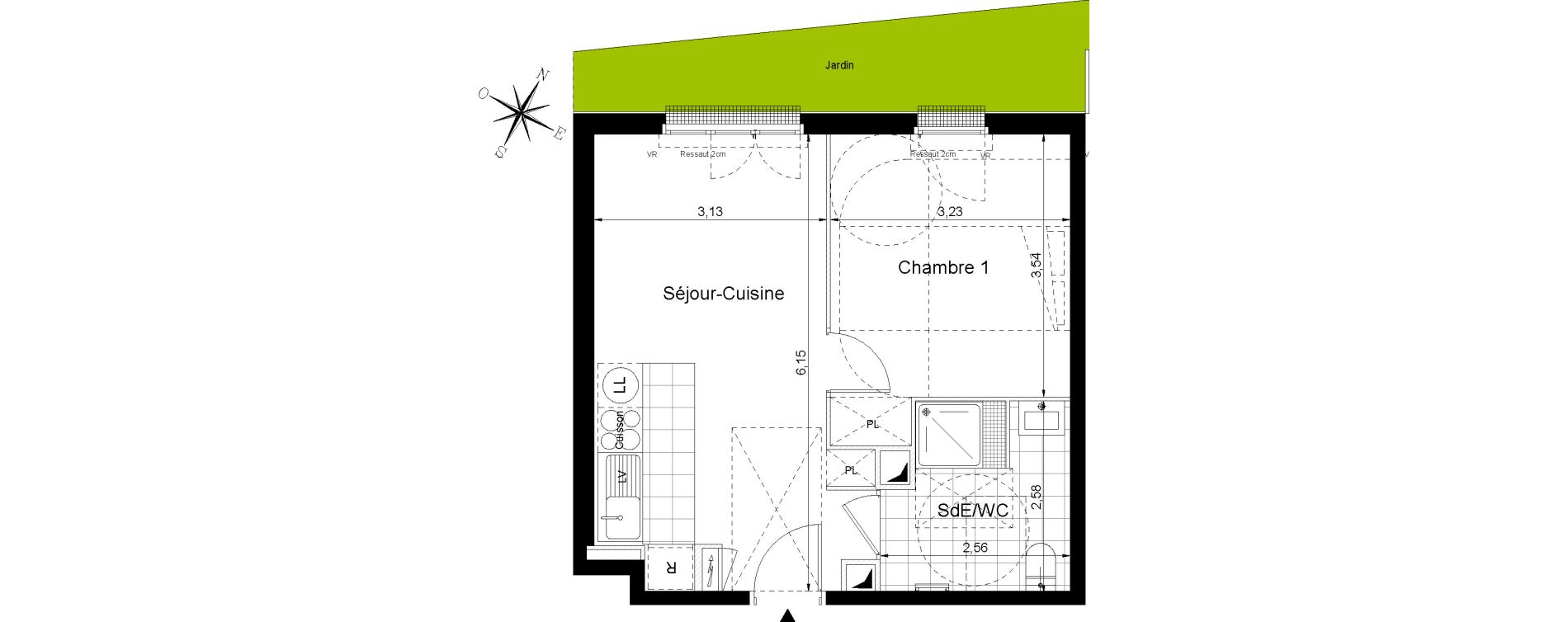 Appartement T2 de 37,65 m2 &agrave; Sainte-Genevi&egrave;ve-Des-Bois Centre