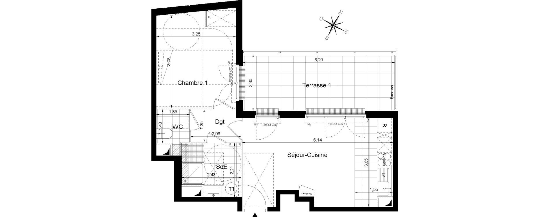 Appartement T2 de 43,40 m2 &agrave; Sainte-Genevi&egrave;ve-Des-Bois Centre
