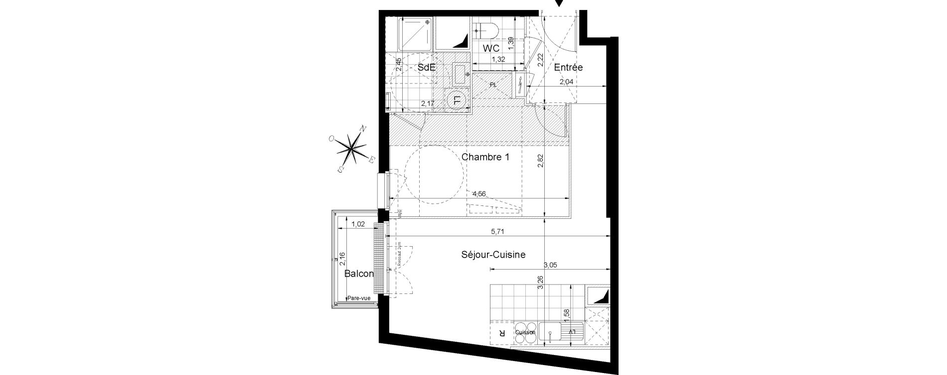 Appartement T2 de 43,70 m2 &agrave; Sainte-Genevi&egrave;ve-Des-Bois Centre