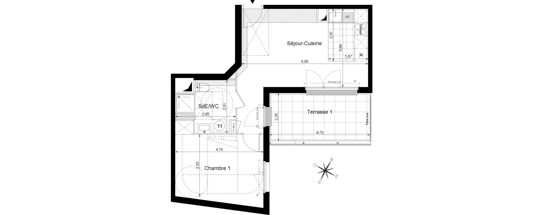 Appartement T2 de 44,10 m2 &agrave; Sainte-Genevi&egrave;ve-Des-Bois Centre