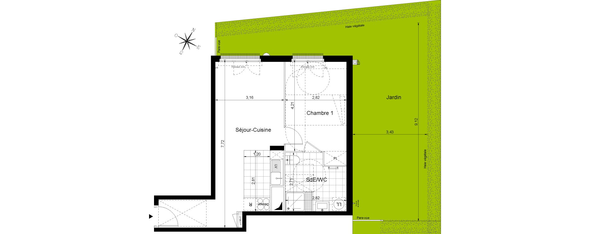 Appartement T2 de 44,35 m2 &agrave; Sainte-Genevi&egrave;ve-Des-Bois Centre