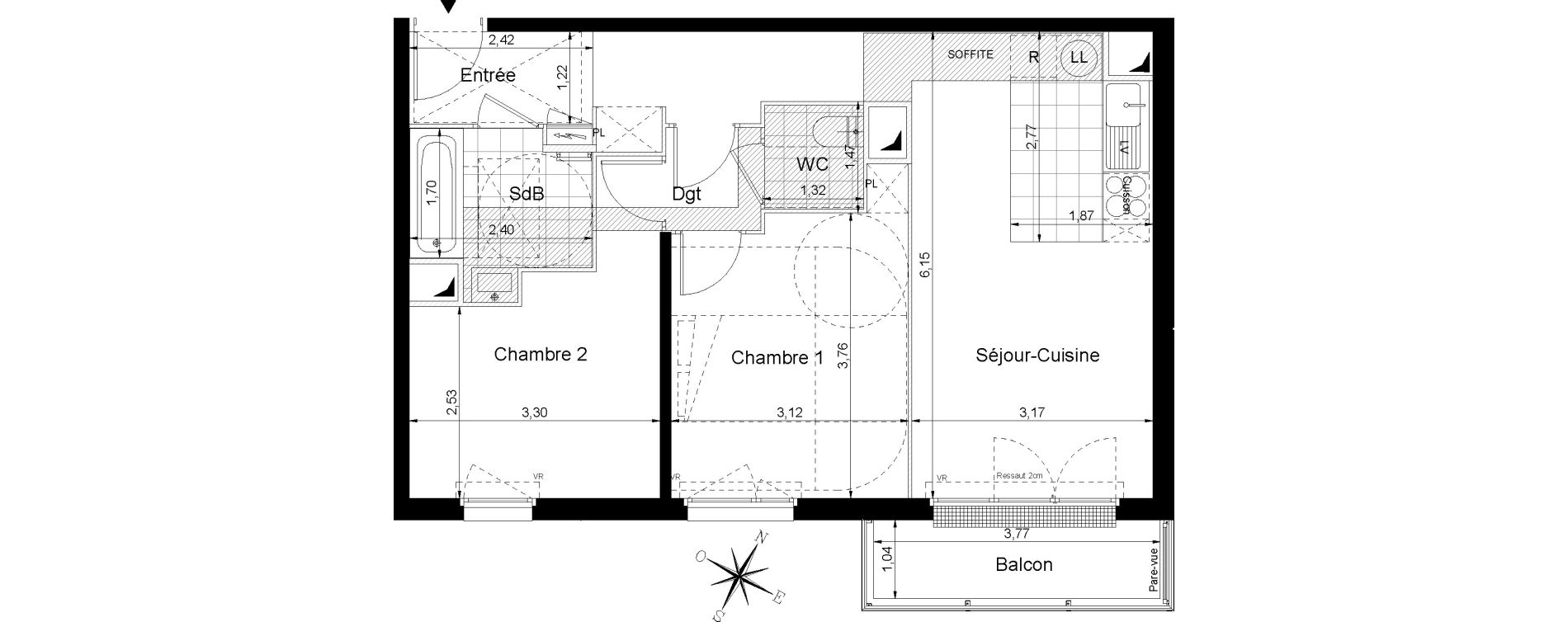 Appartement T3 de 57,05 m2 &agrave; Sainte-Genevi&egrave;ve-Des-Bois Centre