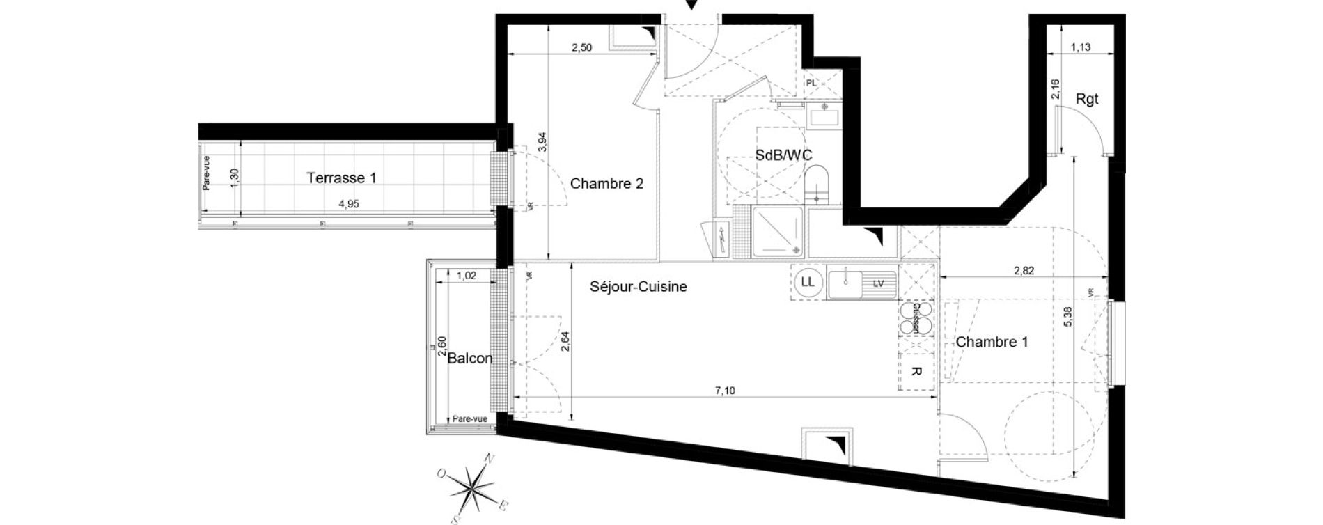 Appartement T3 de 58,25 m2 à Sainte-Geneviève-Des-Bois Centre