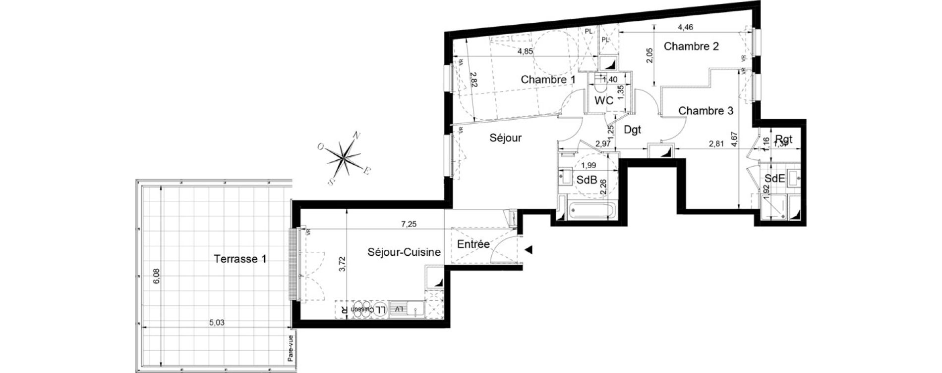 Appartement T4 de 82,85 m2 &agrave; Sainte-Genevi&egrave;ve-Des-Bois Centre