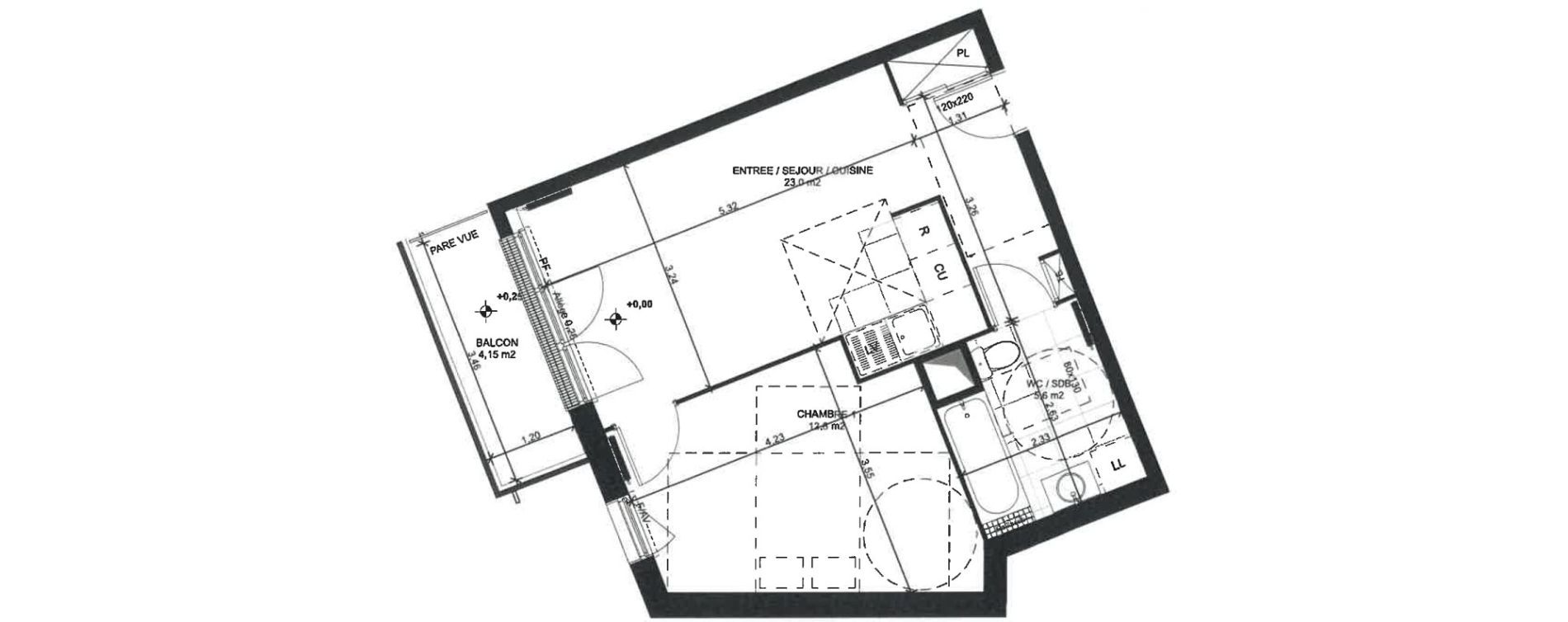 Appartement T2 de 41,40 m2 &agrave; Sainte-Genevi&egrave;ve-Des-Bois Liers