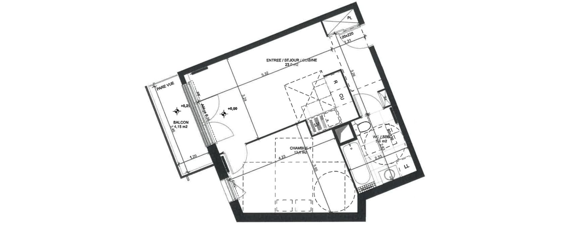 Appartement T2 de 41,40 m2 &agrave; Sainte-Genevi&egrave;ve-Des-Bois Liers