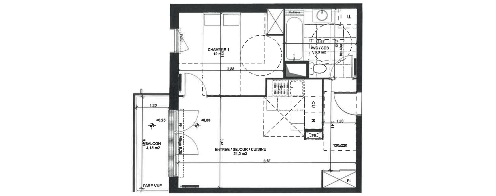 Appartement T2 de 42,20 m2 &agrave; Sainte-Genevi&egrave;ve-Des-Bois Liers