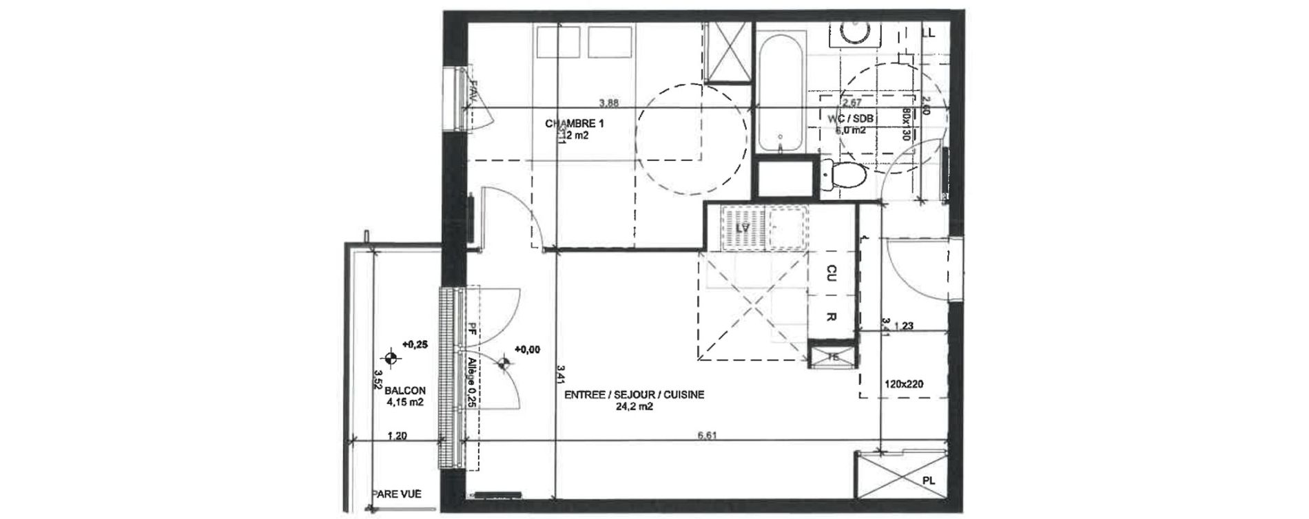 Appartement T2 de 42,20 m2 &agrave; Sainte-Genevi&egrave;ve-Des-Bois Liers