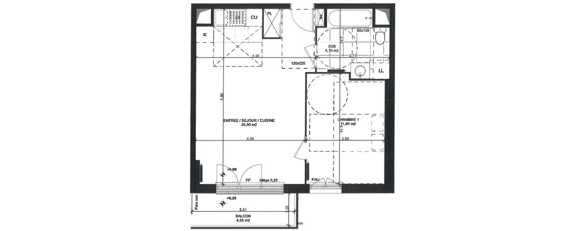 Appartement T2 de 44,80 m2 &agrave; Sainte-Genevi&egrave;ve-Des-Bois Liers