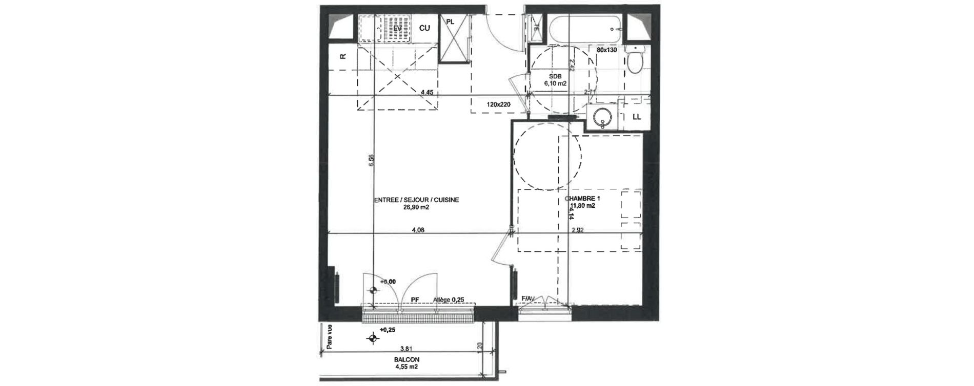 Appartement T2 de 44,80 m2 &agrave; Sainte-Genevi&egrave;ve-Des-Bois Liers