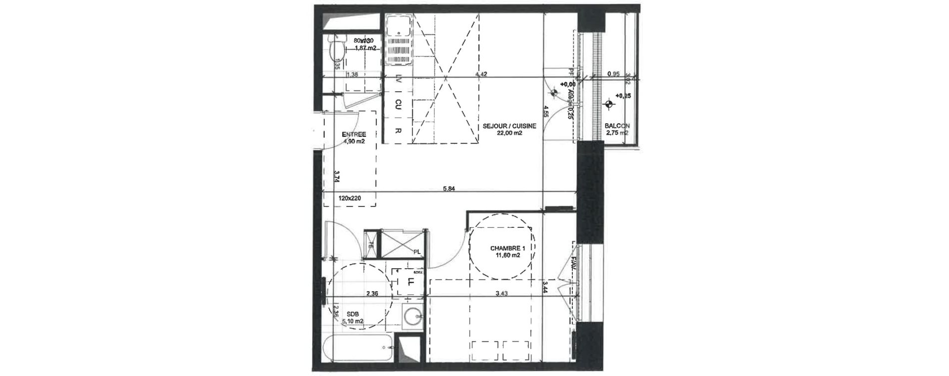 Appartement T2 de 45,47 m2 &agrave; Sainte-Genevi&egrave;ve-Des-Bois Liers