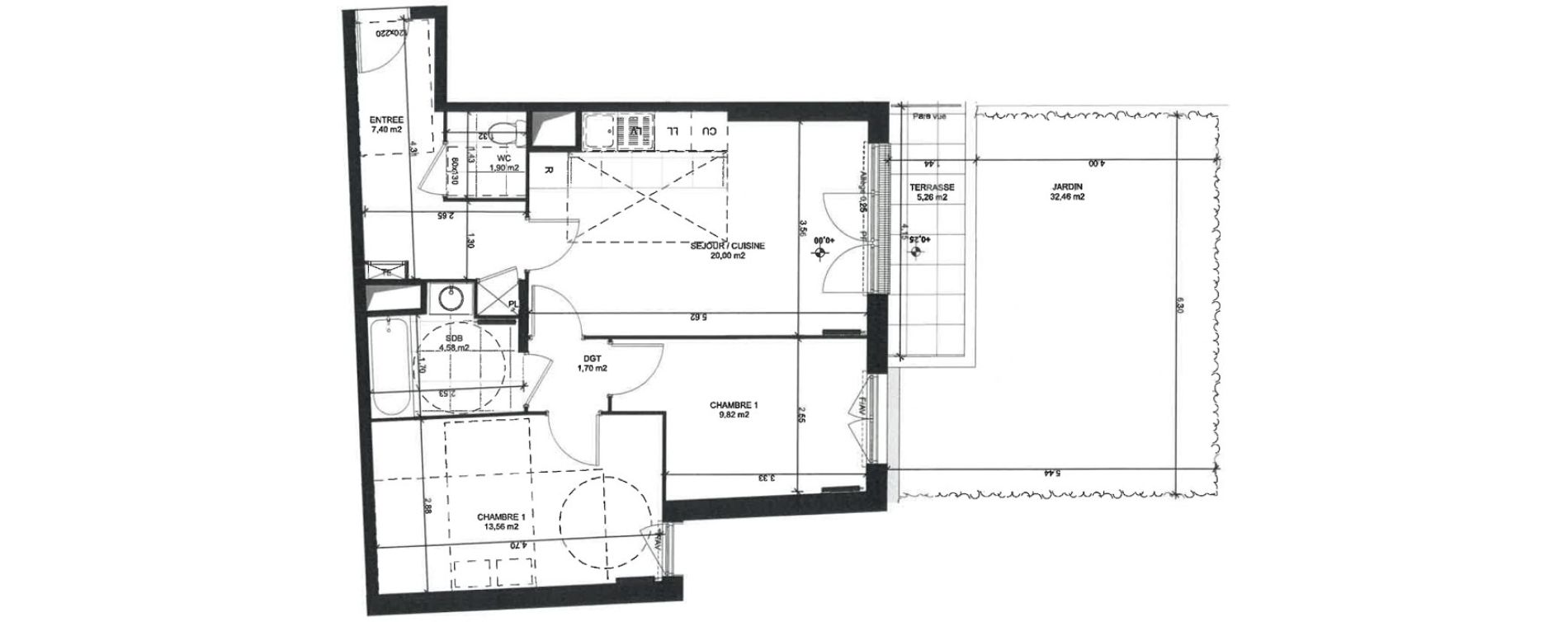 Appartement T3 de 58,96 m2 &agrave; Sainte-Genevi&egrave;ve-Des-Bois Liers