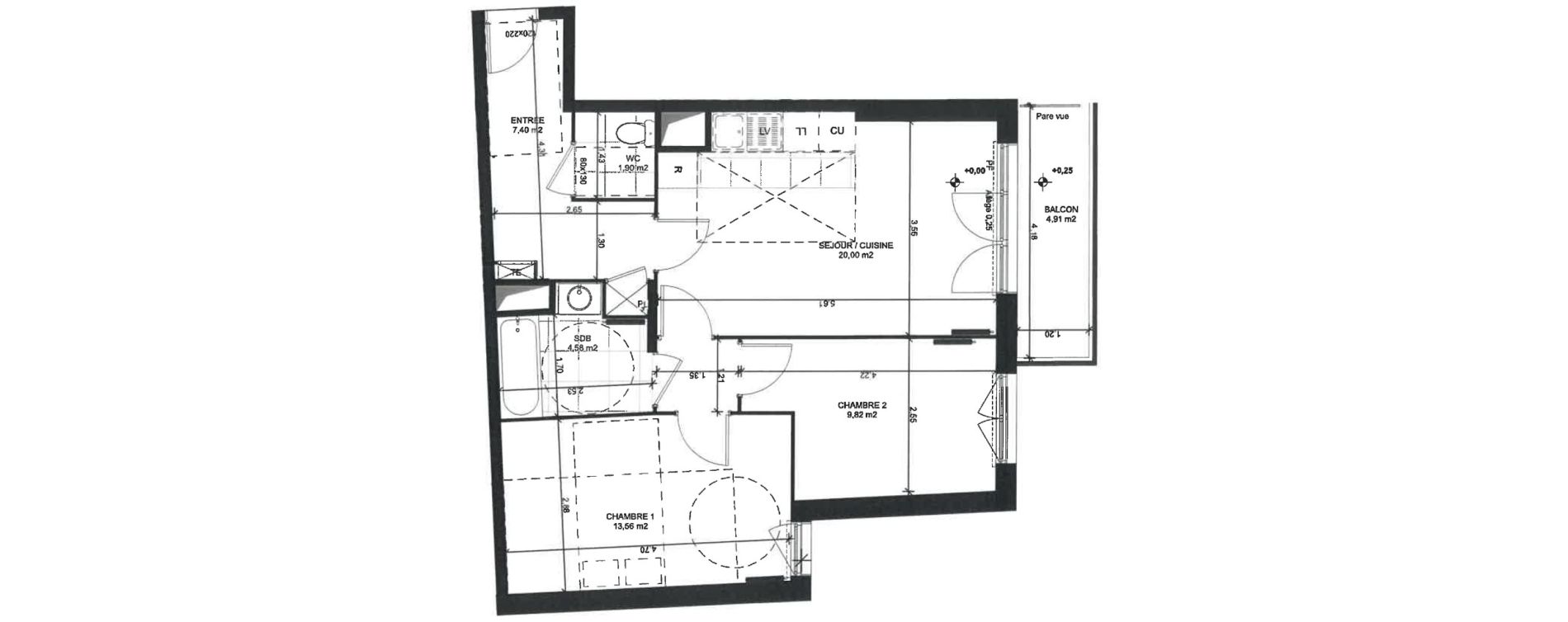 Appartement T3 de 58,96 m2 &agrave; Sainte-Genevi&egrave;ve-Des-Bois Liers