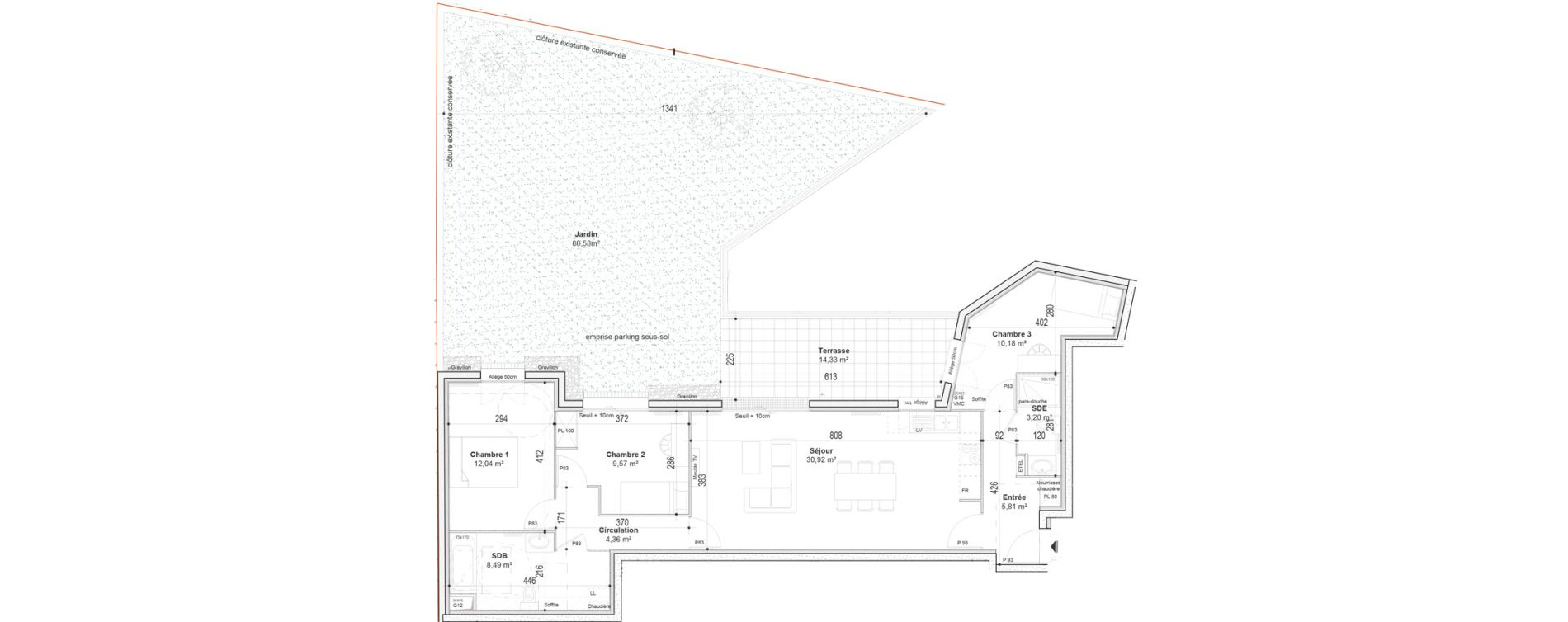 Appartement T4 meubl&eacute; de 84,57 m2 &agrave; Sainte-Genevi&egrave;ve-Des-Bois Ferdinand buisson