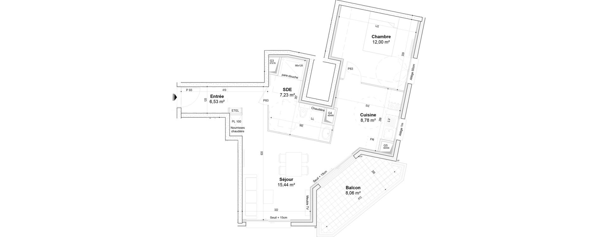 Appartement T2 meubl&eacute; de 49,98 m2 &agrave; Sainte-Genevi&egrave;ve-Des-Bois Ferdinand buisson