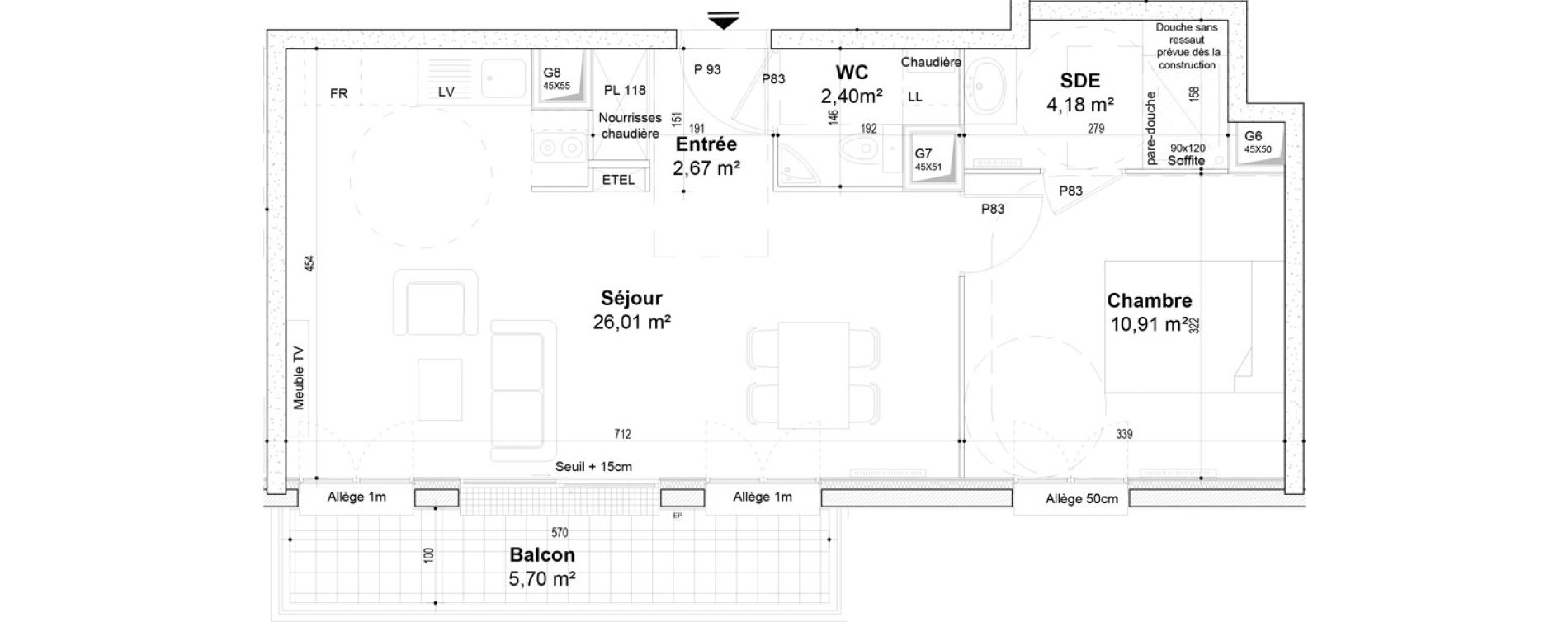 Appartement T2 meubl&eacute; de 46,17 m2 &agrave; Sainte-Genevi&egrave;ve-Des-Bois Ferdinand buisson