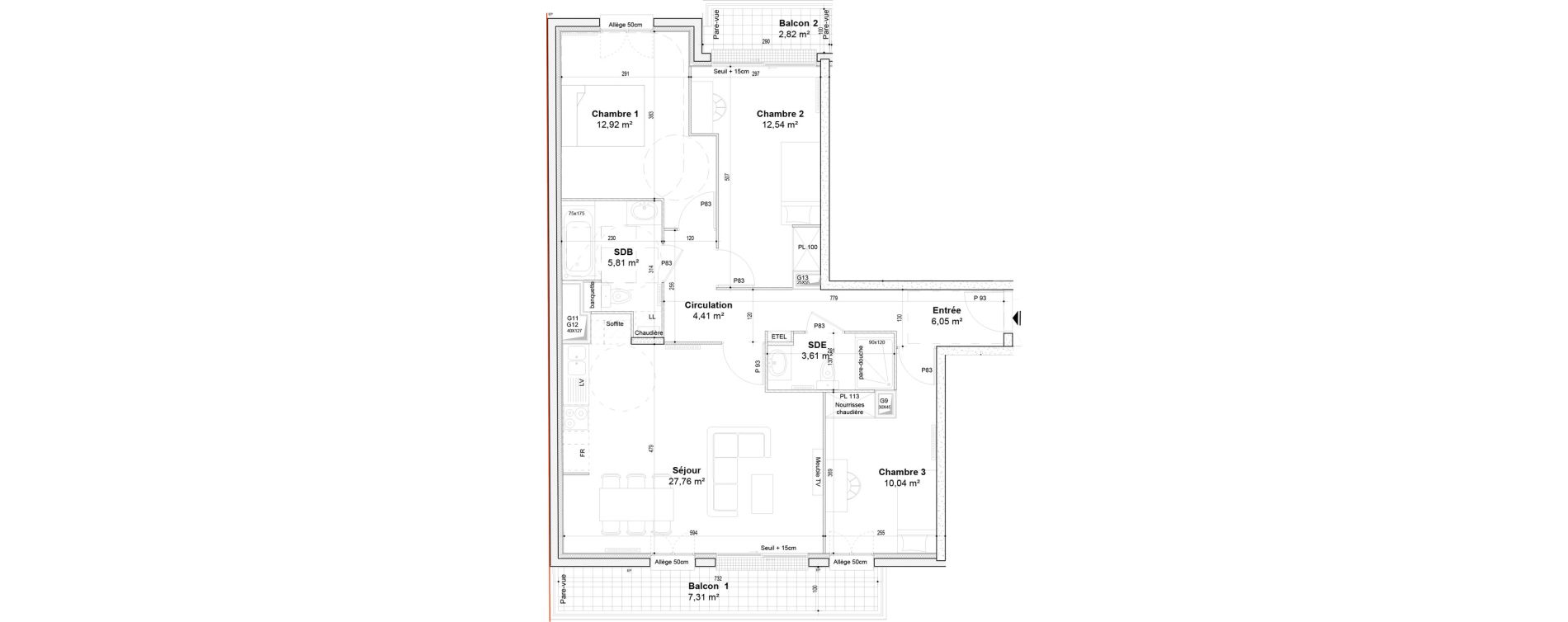 Appartement T4 meubl&eacute; de 83,14 m2 &agrave; Sainte-Genevi&egrave;ve-Des-Bois Ferdinand buisson