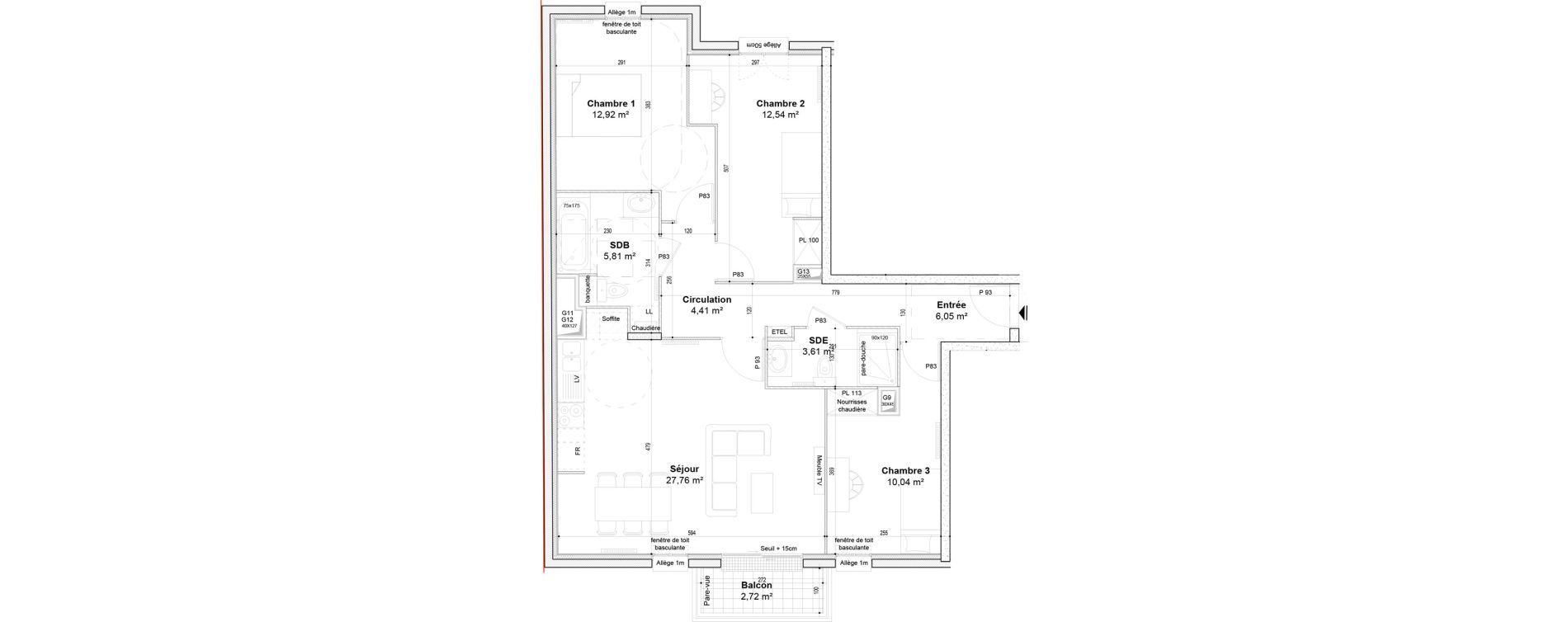 Appartement T4 meubl&eacute; de 83,14 m2 &agrave; Sainte-Genevi&egrave;ve-Des-Bois Ferdinand buisson