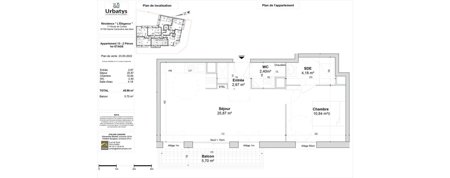 Appartement T2 de 45,96 m2 &agrave; Sainte-Genevi&egrave;ve-Des-Bois Ferdinand buisson