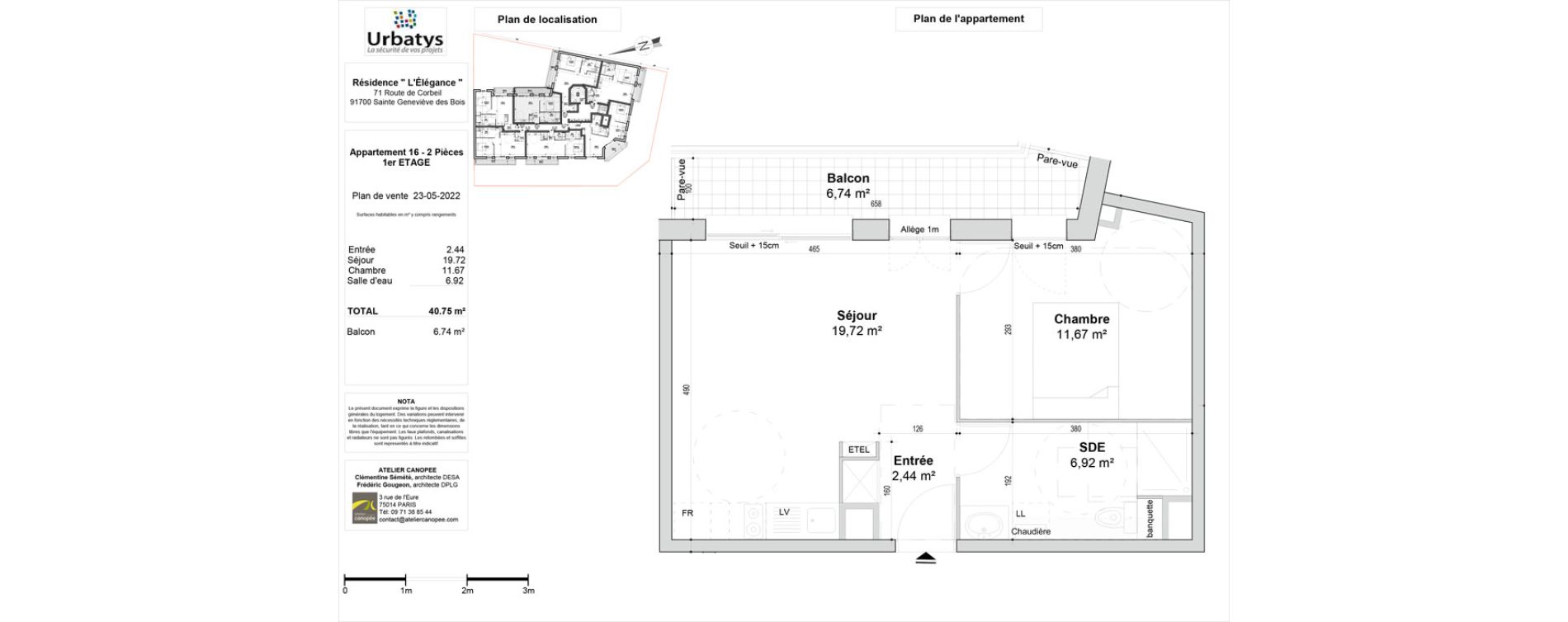 Appartement T2 de 40,75 m2 &agrave; Sainte-Genevi&egrave;ve-Des-Bois Ferdinand buisson