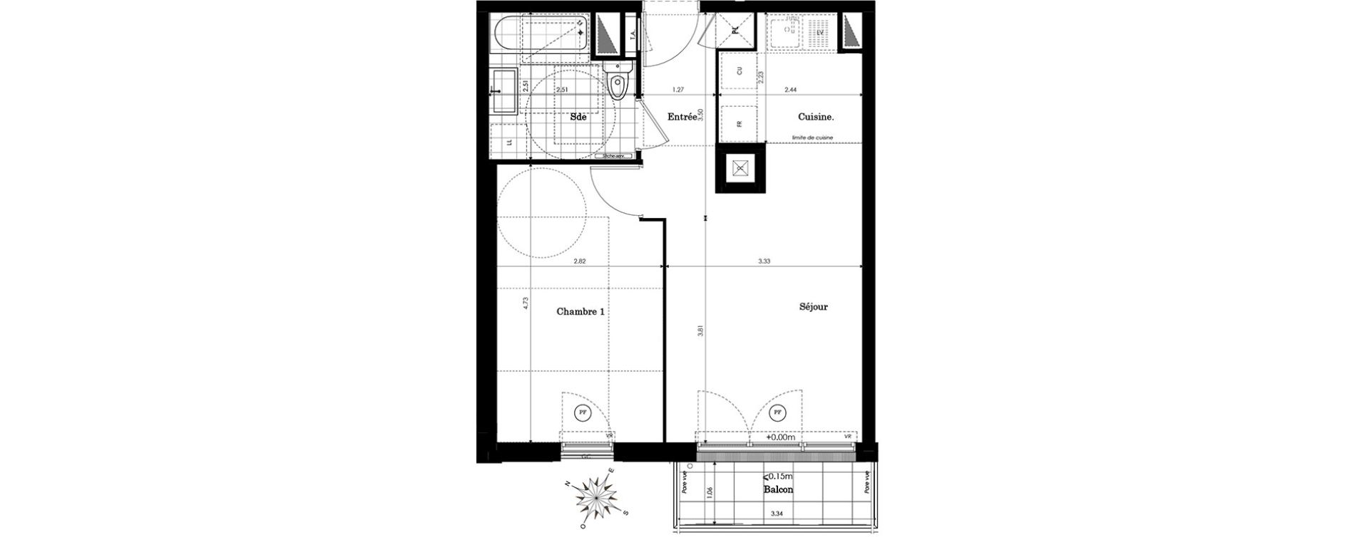 Appartement T2 de 43,29 m2 &agrave; Sainte-Genevi&egrave;ve-Des-Bois Centre
