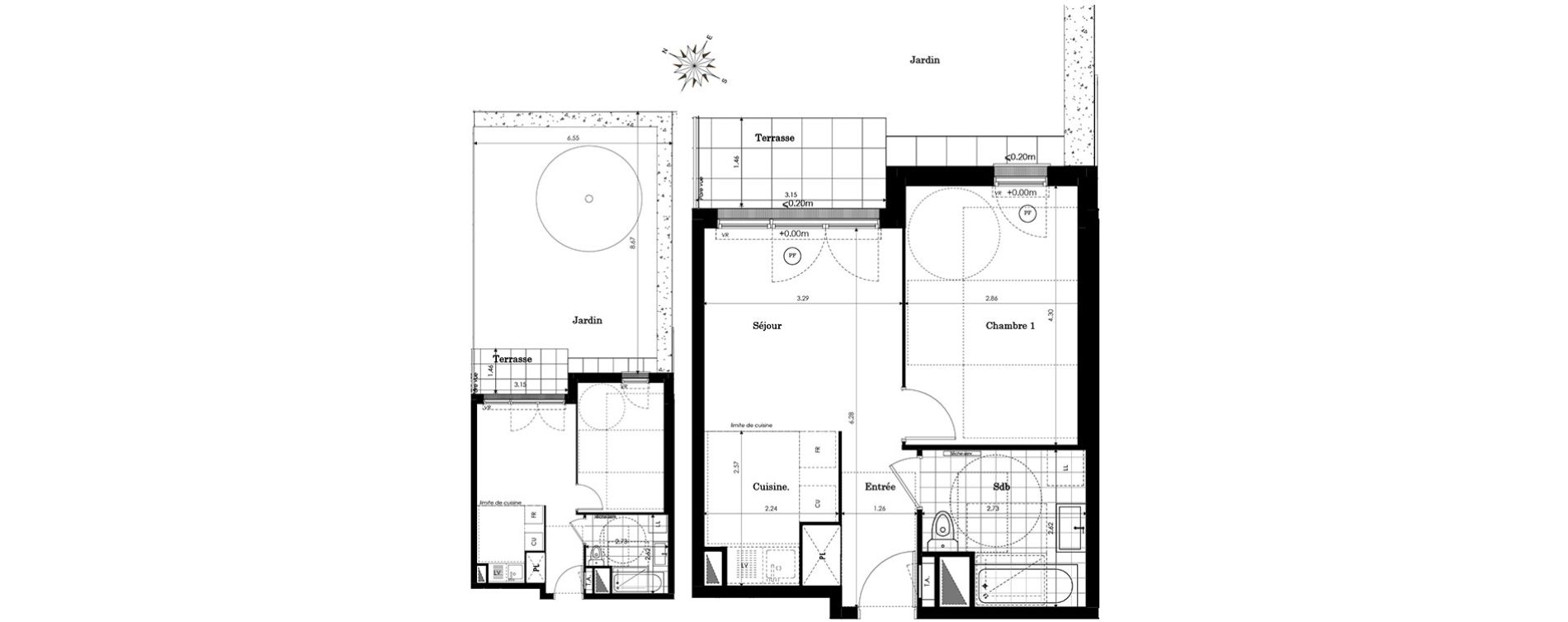 Appartement T2 de 38,76 m2 &agrave; Sainte-Genevi&egrave;ve-Des-Bois Centre