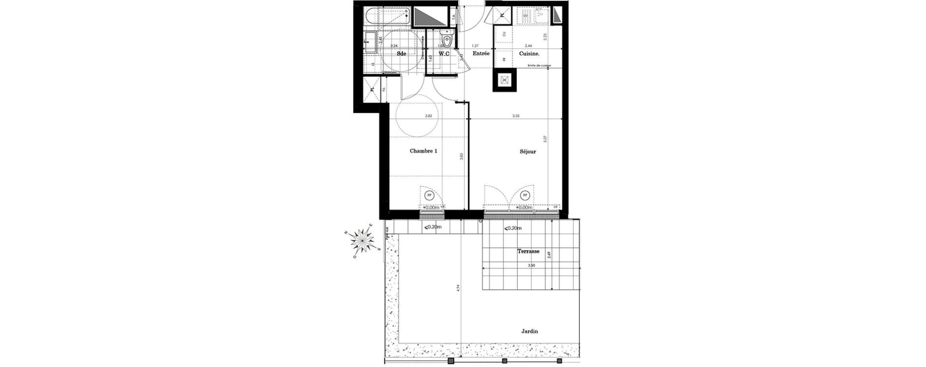 Appartement T2 de 45,40 m2 &agrave; Sainte-Genevi&egrave;ve-Des-Bois Centre