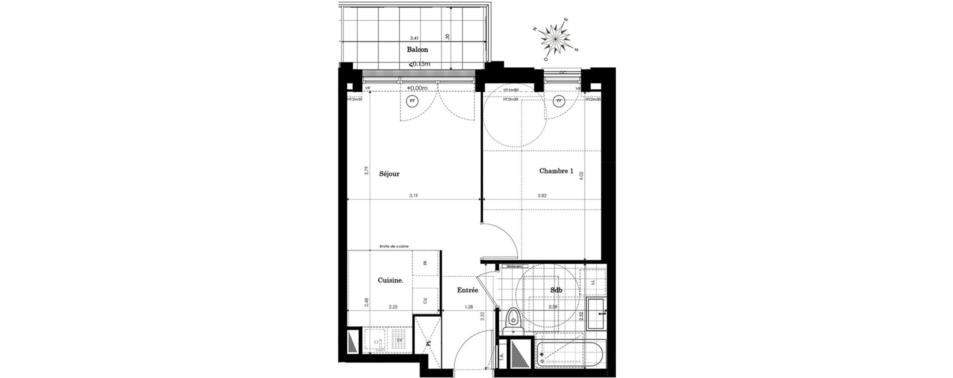 Appartement T2 de 38,80 m2 &agrave; Sainte-Genevi&egrave;ve-Des-Bois Centre