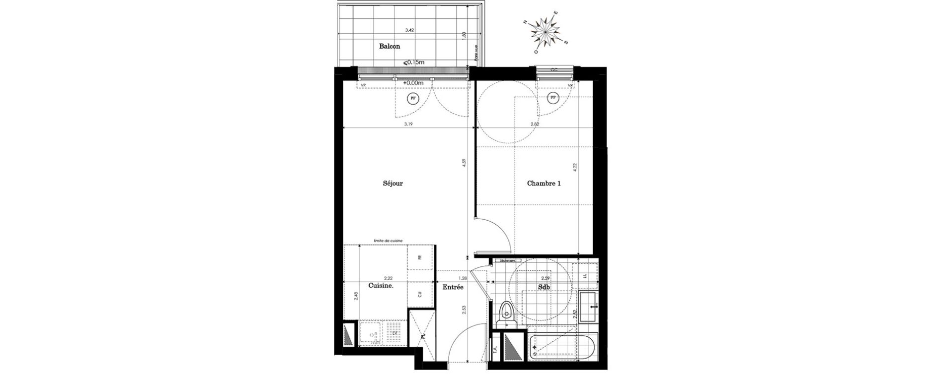 Appartement T2 de 39,29 m2 &agrave; Sainte-Genevi&egrave;ve-Des-Bois Centre