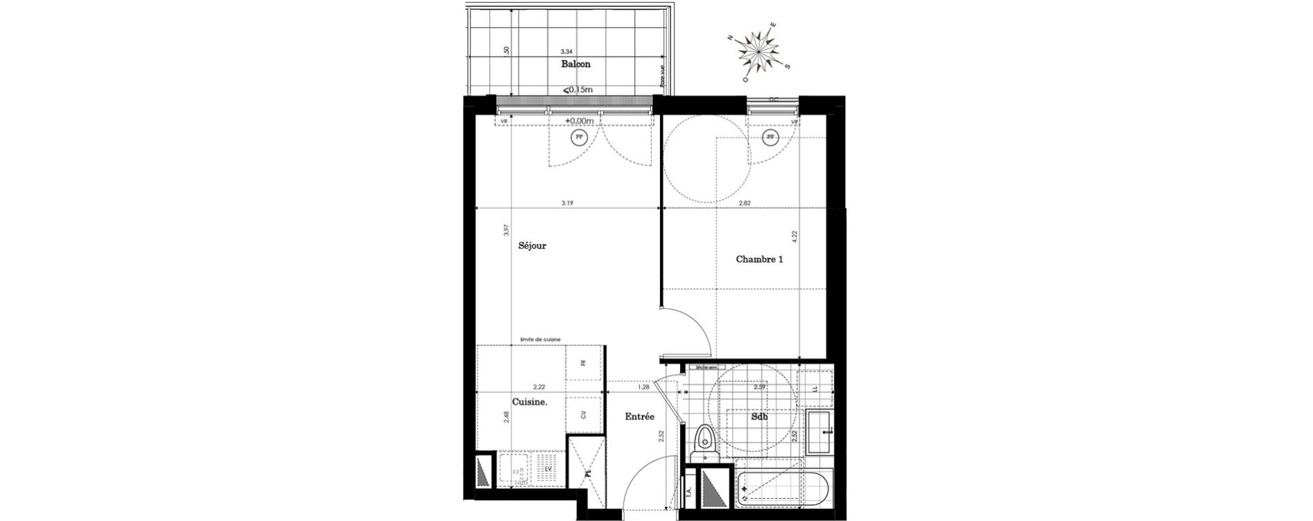 Appartement T2 de 39,26 m2 &agrave; Sainte-Genevi&egrave;ve-Des-Bois Centre