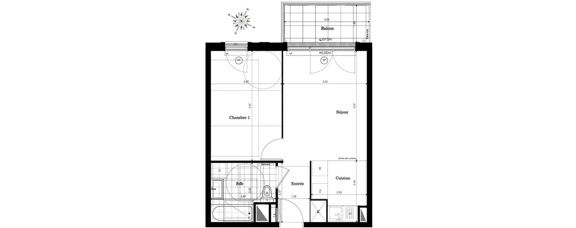 Appartement T2 de 40,56 m2 &agrave; Sainte-Genevi&egrave;ve-Des-Bois Centre
