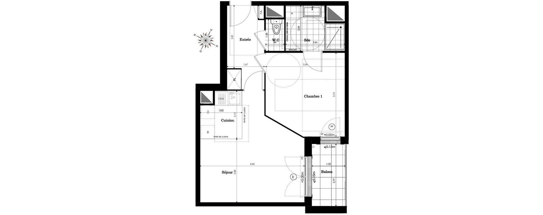 Appartement T2 de 44,33 m2 &agrave; Sainte-Genevi&egrave;ve-Des-Bois Centre